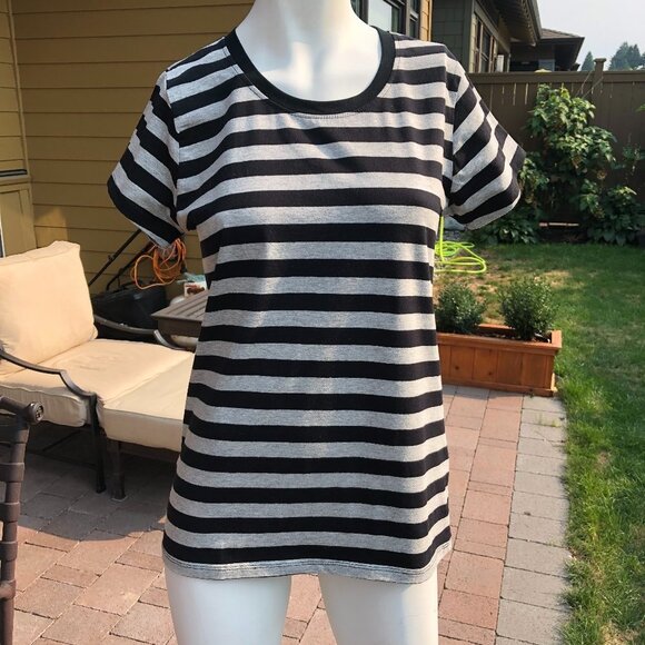 Bluenotes Striped Cotton T-Shirt Black+Gray Sz M - Picture 1 of 9